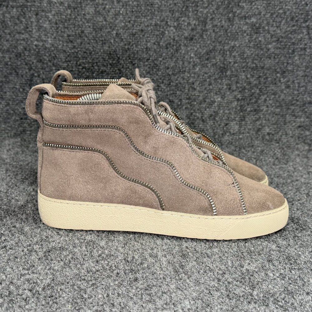 Frye Sneakers Women's Size 7 Beige Suede Lace Up Zipper Accent Tall Casual Shoes
